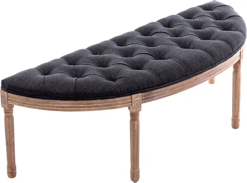 Vista 8 de chairus Banco de entrada de lino de media luna de 55 pulgadas con botones, semicírculo, cómodo asiento tapizado para dormitorio, extremo de cama
