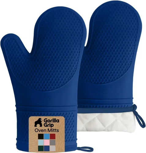Vista 31 de GORILLA GRIP Guantes de horno de silicona suave sin BPA, 14.5 x 8.3, resistentes al calor e impermeables, forro de algodón grueso, agarre flexible