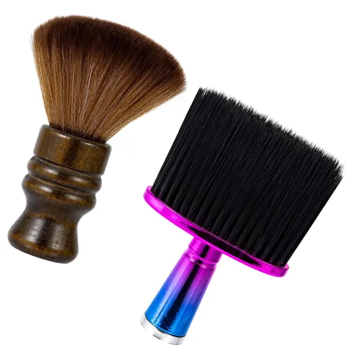 Vista 9 de Paquete de 2 cepillos de peluquería grandes negros para el cuello, cepillo suave para cortar el cabello, limpieza facial y cuello, cepillos