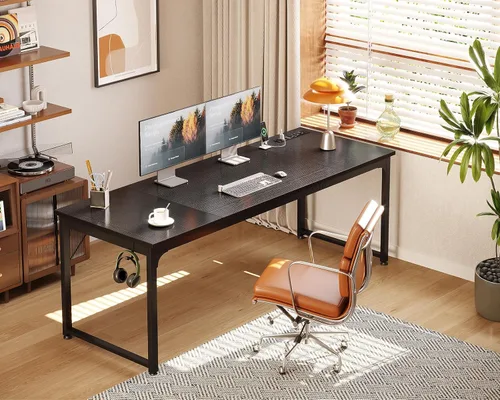 Vista 2 de Coleshome Escritorio para computadora de 71 pulgadas con puertos USB, escritorio de oficina grande, escritorio de estudio largo para estudiantes
