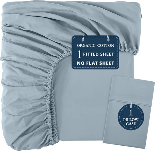 Vista 10 de LANE LINEN Sábanas ajustadas tamaño full, 100% algodón orgánico, juego de 3 piezas (1 sábana ajustada, 2 fundas de almohada), tejido percal, sábanas