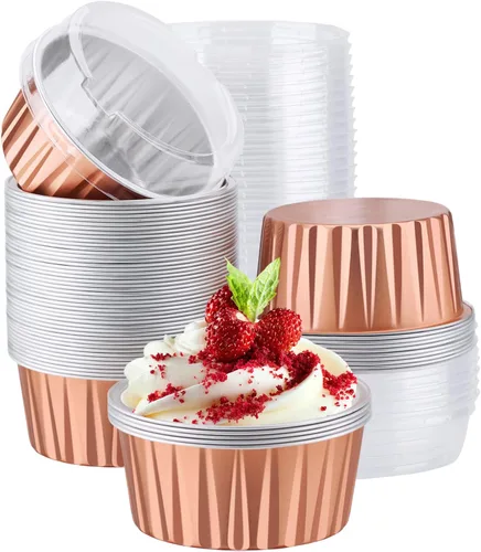 Vista 21 de EUSOAR Vasos de aluminio con tapas, 30 moldes desechables de papel de aluminio para muffins de 5 onzas, moldes para hornear, recipientes desechables