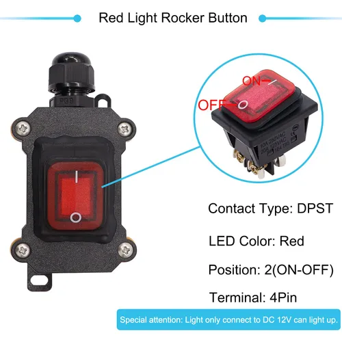 Vista 3 de Interruptor de cable en línea impermeable IP67 12V DC 20A 4pin 2 posiciones DPST interruptor de palanca de encendido y apagado al aire libre