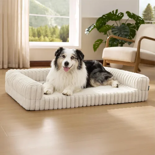 Vista 23 de Bedsure - Cama ortopédica para perros pequeños, cama impermeable de espuma viscoelástica con lados, sofá de espuma de nido de abeja para perros
