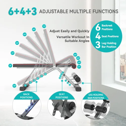 Vista 3 de Adjustable/Foldable Weight Bench, 660LBS Home Gym Workout Bench Lifting Sit-up Exercise Bench for Bench Press