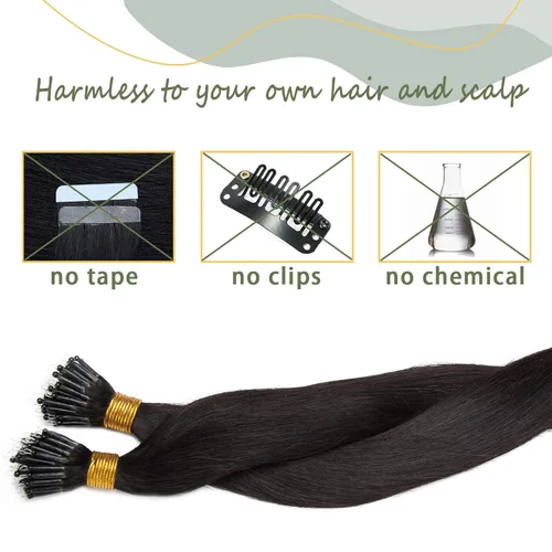 Vista 145 de SEGO Extensiones de cabello humano con micro cuentas, extensiones de cabello humano con micro bucle, lacio, natural, fusión fría, 1.76 oz/paquete