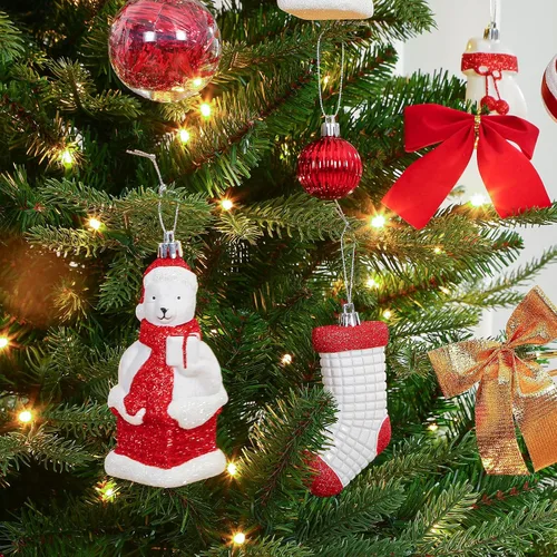 Vista 6 de Alupssuc Juego de 112 adornos de bolas de Navidad, bolas de plástico inastillables, pingüino de Navidad, oso polar para árbol de Navidad