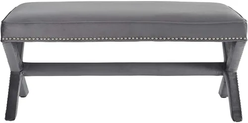Vista 5 de Modway Rivet - Banco moderno tapizado de terciopelo con base en X y ribete de cabeza de clavo, color gris