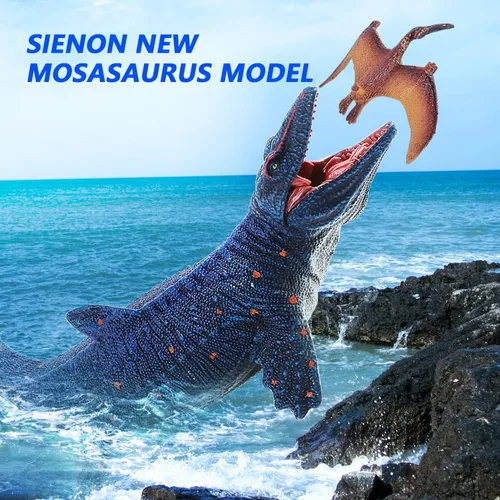 Vista 2 de SIENON Jurassic Mosasaurus - Figura de juguete de dinosaurio de 11.4 pulgadas, Mosasaurus Caza de Modelo de Pterosaurio, figuras de dinosaurio