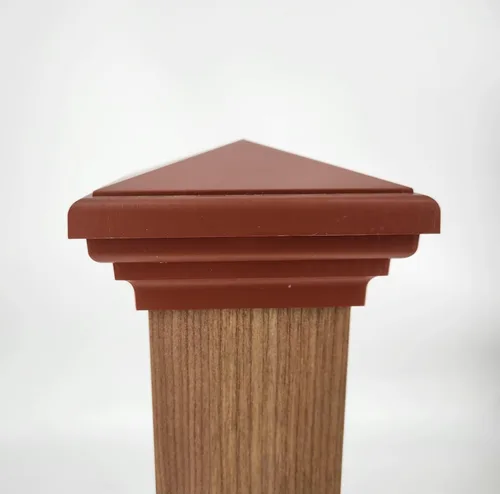 Vista 6 de Tapa de poste piramidal gris de 4 x 4 para postes de 3.5 x 3.5 pulgadas, más común para postes tratados a presión, parte superior cuadrada