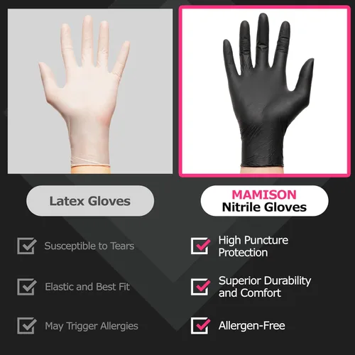 Vista 6 de MAMISON Black Nitrile Disposable Gloves, Powder-Free, Latex-Free, 4 Mil, 100 Count, Food Safe, BBQ, Kitchen, Cooking