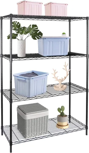 JungleA Estantería de almacenamiento de 4 estantes, organizador de metal ajustable resistente para el hogar, cocina, garaje, oficina, 36 pulgadas de