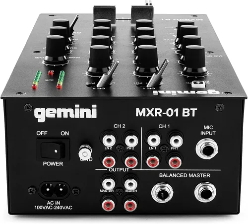 Vista 4 de Gemini - Mezclador de DJ de 2 canales con Bluetooth, ecualizador de micrófono, control de curva Crossfader, construcción de metal resistente