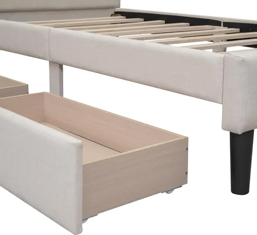 Vista 9 de CITYLIGHT Cama de plataforma tapizada de tamaño individual con cabecero y dos cajones, marcos de cama individual de madera de lino