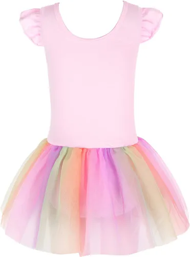 Vista 3 de EQSJIU Leotardos de ballet de unicornio con tutú para niñas pequeñas, vestido de falda de tul de algodón para bailar