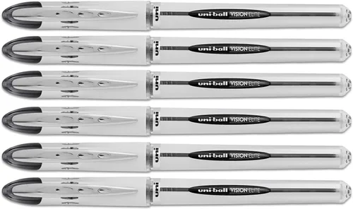 Uniball Vision Elite Stick - Bolígrafo de punta gruesa, 6 bolígrafos de tinta negra (61102)