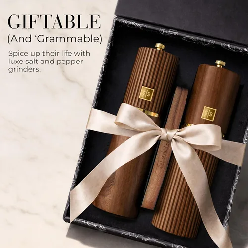 Vista 8 de Juego de molinillo de sal y pimienta de madera, molinillos manuales recargables de sal y pimienta con rebabas de cerámica ajustables, detalles