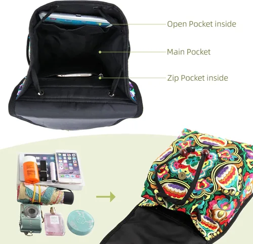 Vista 4 de Goodhan - Mochila de viaje para mujer, diseño clásico de bordado étnico