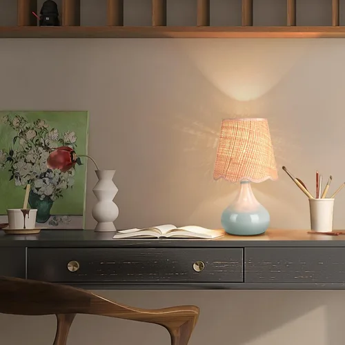 Vista 5 de Lámpara de mesa azul pequeña con control táctil para dormitorio, lámparas de noche azules para mesita de noche, lindas mini lámparas de mesa