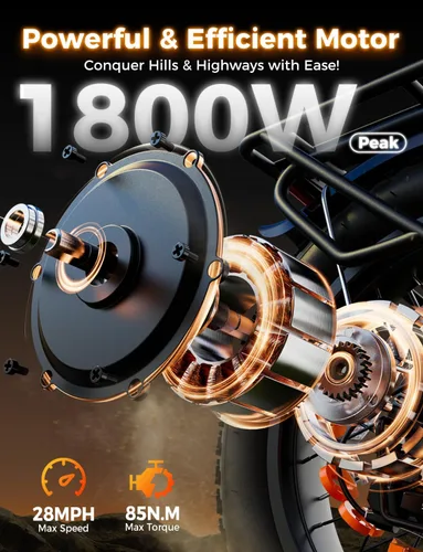 Vista 2 de Jasion X Hunter PRO Electric Bike for Adults,1800W Peak 20''Fat Tire Foldable E Bikes,Folding Ebike Up to 80 Miles Range 30 MPH,720 WH Removable