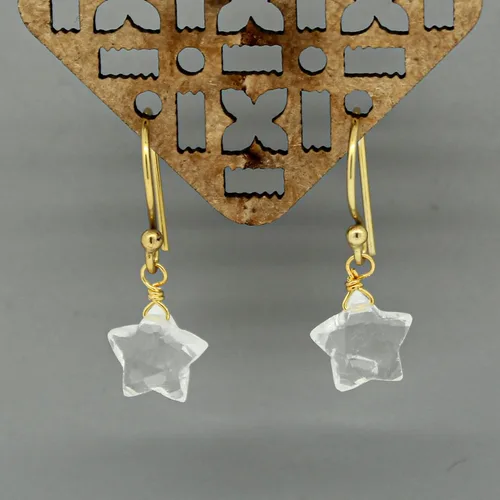 Vista 3 de Gempires - Aretes de gancho de estrella natural, cristales curativos, joyería hecha a mano, regalo para ella