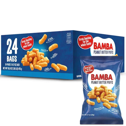 Gratify Bamba - Snacks de mantequilla de maní para familias, bocadillos de mantequilla de maní totalmente naturales (24 bolsas de 0.7 onzas), hechos