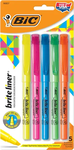 Vista 9 de BIC Brite Liner - Resaltadores, punta de cincel, 5 unidades, colores surtidos, paquete de 2