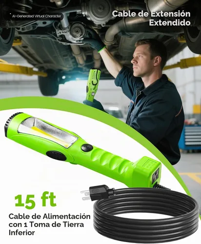 Vista 7 de Luz de trabajo LED de 18W, luz LED COB de 2000 lm de 15 pies, luz de mano para debajo del capó con cable de 16 calibre SJTW, gancho giratorio