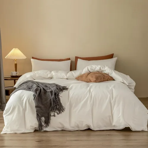 Vista 9 de Juego de funda de edredón individual de algodón lavado al 100% con textura de lino, ropa de cama ultra suave y fresca con cierre de cremallera