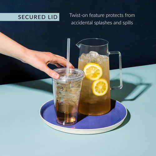 Vista 3 de Maars - Vaso transparente clásico con tapa y pajilla, acrílico prémium de 16 onzas, vasos reutilizables de plástico de doble pared con aislamiento