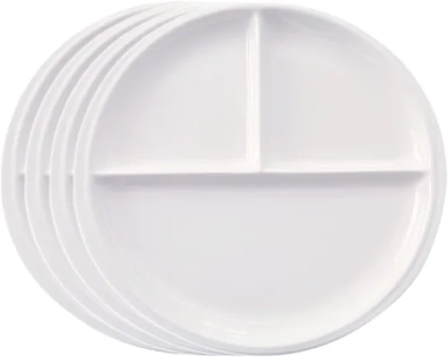 Sizikato Juego de 4 platos llanos de porcelana blanca, plato dividido de 10 pulgadas
