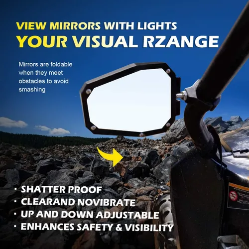 Vista 6 de WeiSen Espejos UTV con luces con cableado e interruptor, espejos SXS para jaula enrollable de 1.75 a 2 pulgadas, espejo retrovisor lateral