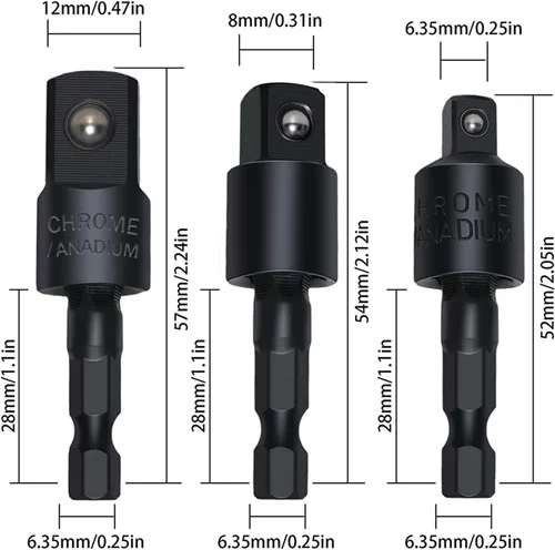 Vista 5 de Adaptador de taladro de ángulo recto CIGOTU, extensión de broca de impacto 4 en 1, juego de adaptadores de zócalo de impacto giratorio 360° de 1/4