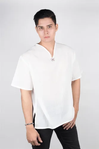 Vista 2 de Lofbaz - Camisa para hombre, 100 % algodón, cuello en V, camisa playera o estilo yoga