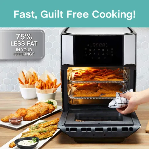 Vista 5 de West Bend AFWB12BK13 Horno Freidora de Aire Eléctrico, Combo de Freidora de Aire y Asador de Sobremesa con 10 Ajustes Digitales del Menú Rápido
