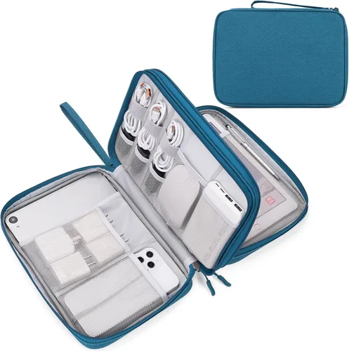 Vista 184 de FYY Organizador para accesorios electrónicos, para viajes, para cables, celular y cargadores, estuche portátil, impermeable, doble capa, bolsa
