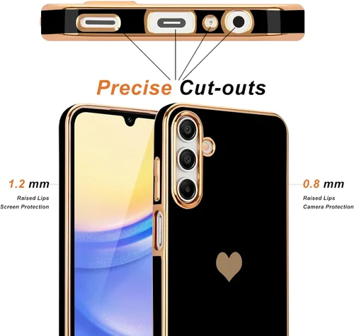 Vista 3 de Teageo para Samsung Galaxy A15 4G 5G Funda para mujeres y niñas, diseño de corazón de amor, lujoso brillo, cubierta trasera suave, parachoques