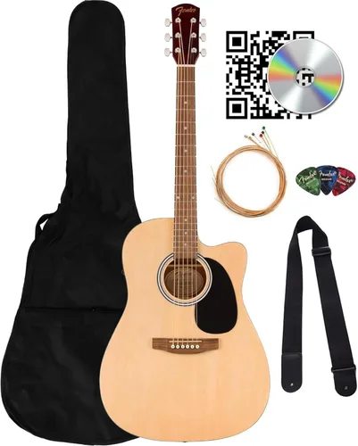 Vista 17 de Fender FA-125CE Dreadnought Cutaway Guitarra Acústica-Eléctrica Negra - Paquete con Funda, Correa, Cuerdas, Púas y DVD Instructivo de Austin Bazaar