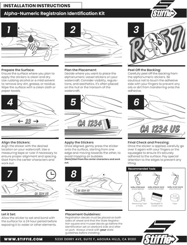 Vista 7 de STIFFIE Techtron Rojo/Negro 3" Barco & PWC Adhesivos de Registro • Etiquetas Adhesivas Letras Números