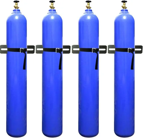 Vista 4 de Soporte de pared cilíndrica, soporte para cilindro de gas, soporte de tanque de propano con tornillos y cinturón de seguridad (negro 1)