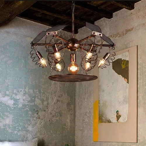 Vista 5 de LED Chandeliers, Heavy Industry Retro Metal Pendantlight Chandelier Creative Satellite Wrought Iron Hanging Lamp 7-Lights Nostalgic Personality Bar
