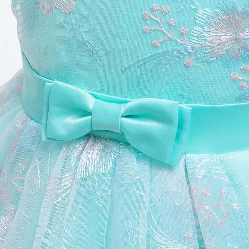Vista 4 de Vestido de dama de honor para niñas con estampado floral, para fiesta de cumpleaños, boda, para primer cumpleaños (verde, 18-24 meses)