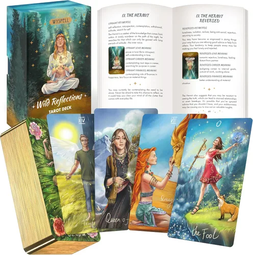 Wyspell Cartas de tarot para principiantes – Wild Reflections Baraja de tarot única con guía – Tarjetas inspiradas en la naturaleza – Simbolismo