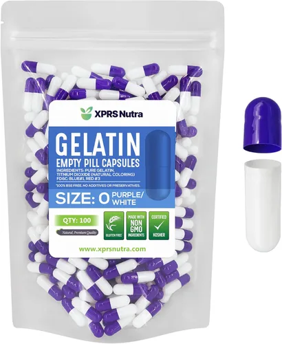 Vista 10 de XPRS Nutra Size 0 Empty Capsules - 100 Count Empty Gelatin Capsules - Pills DIY Capsule Filling - Pure Bovine Pill Gel Caps for Do-It-Yourself Purple