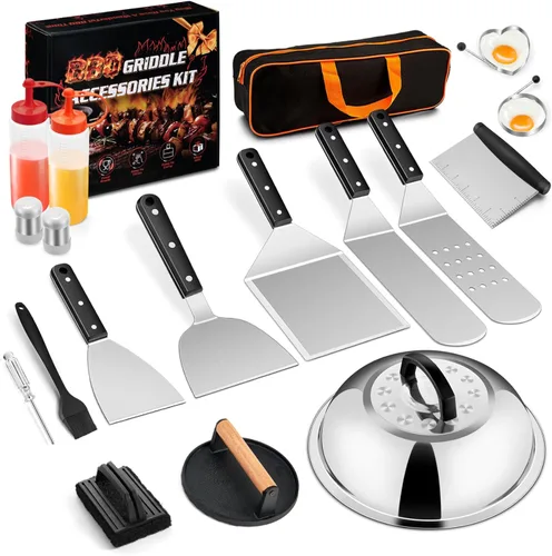 Joyfair - Juego de accesorios de parrilla de 18 piezas para parrilla Blackstone, juego de accesorios de parrilla con prensa de hamburguesas Smash,