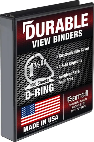 Vista 22 de Samsill Carpeta duradera de 3 anillos de 1 pulgada, fabricada en Estados Unidos, carpeta de anillos en D, cubierta transparente personalizable