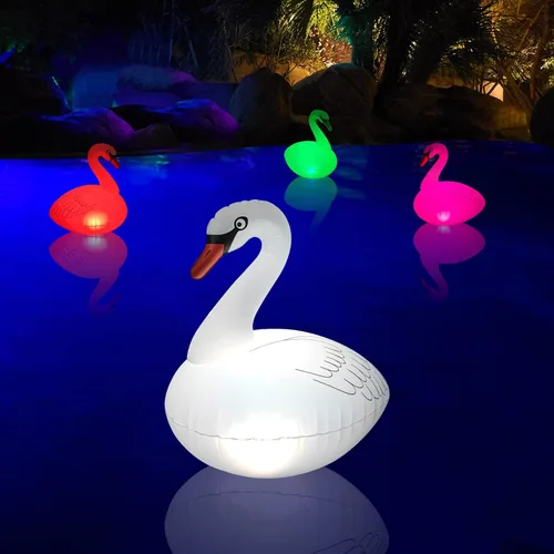 Goallim Luces Flotantes Solares Cisne - Impermeable Inflable LED Multicolor para Piscina, Playa, Jardín, Patio y más