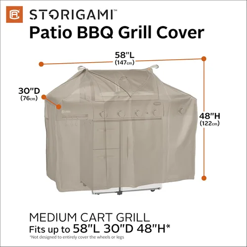 Vista 3 de Classic Accessories Storigami - Cubierta para parrilla de barbacoa de 58 pulgadas, fácil de plegar, resistente al agua, color marrón cabra