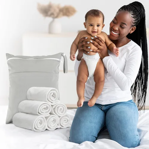 Vista 7 de Paquete de 24 insertos de pañales de tela reutilizables para recién nacidos, 3 capas absorbentes y transpirables, insertos de pañales de microfibra