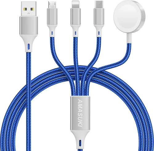 Vista 15 de Amasuki Esenciales de viaje, 4 en 1 para Apple Watch, cargador de iPhone, cable de carga múltiple, esenciales para acampar en casas rodantes, USB